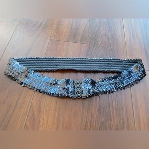 Plus Size Silver Blue Sequin Elastic Belt